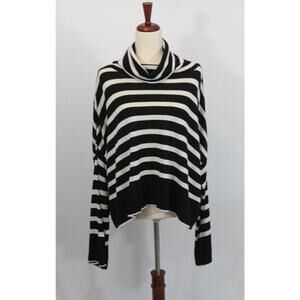 PLANET Lauren Grossman OS S M L Black Ivory Stripe Turtleneck Sweater